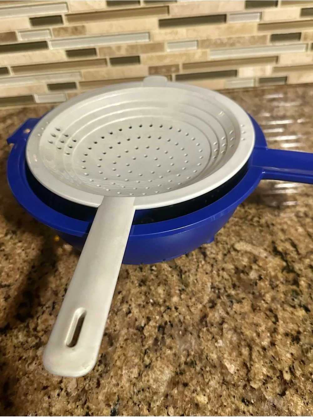 Tupperware Double Colander ~ set of 2 with Handle ~ Cobalt Blue